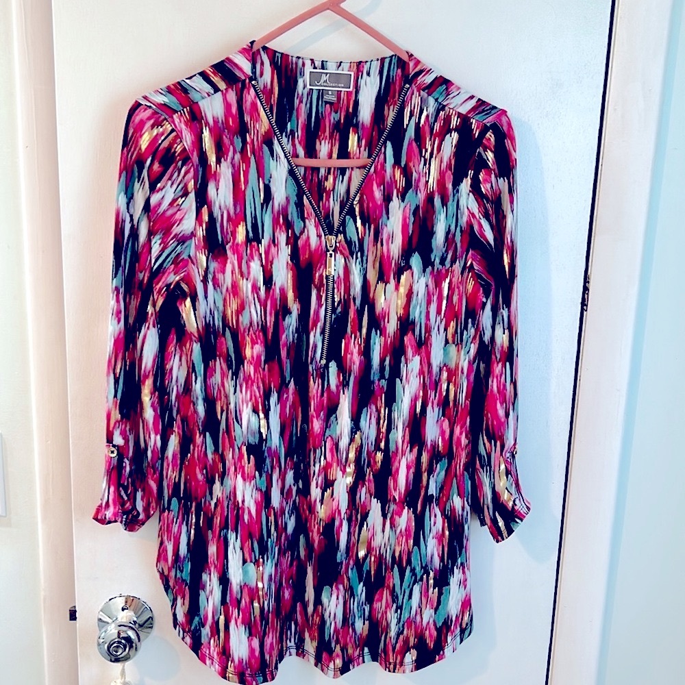 Gold/ Multiicolor Zip Fromt Top - JM Collection